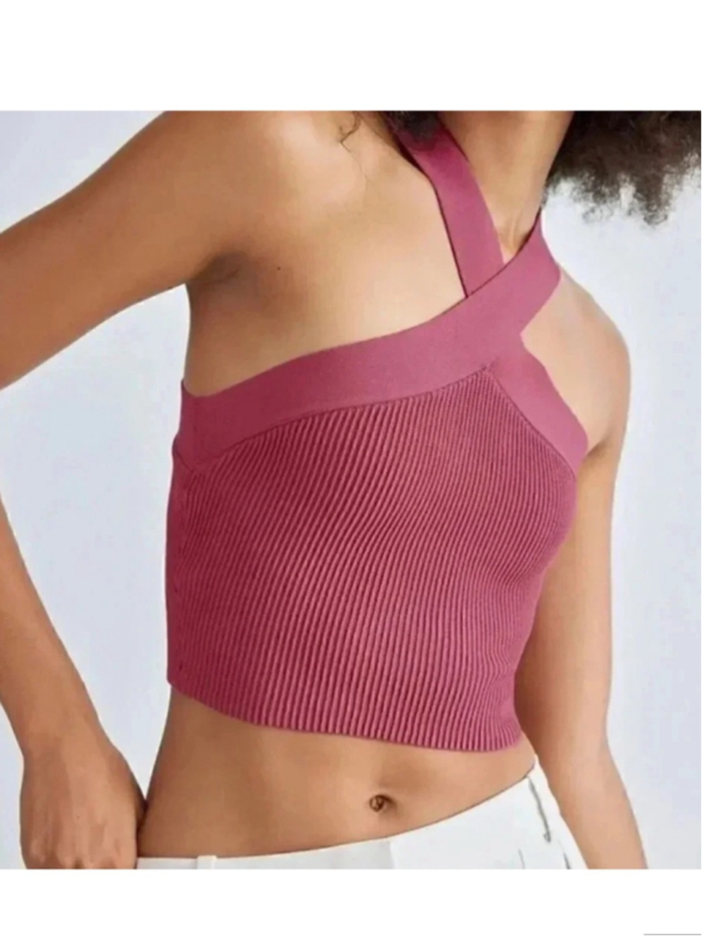 Aritzia Babaton Sculpt Knit Criss Cross Cropped Tank dusty rose sz sm